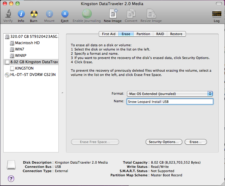 check space on usb for mac 10.6.8